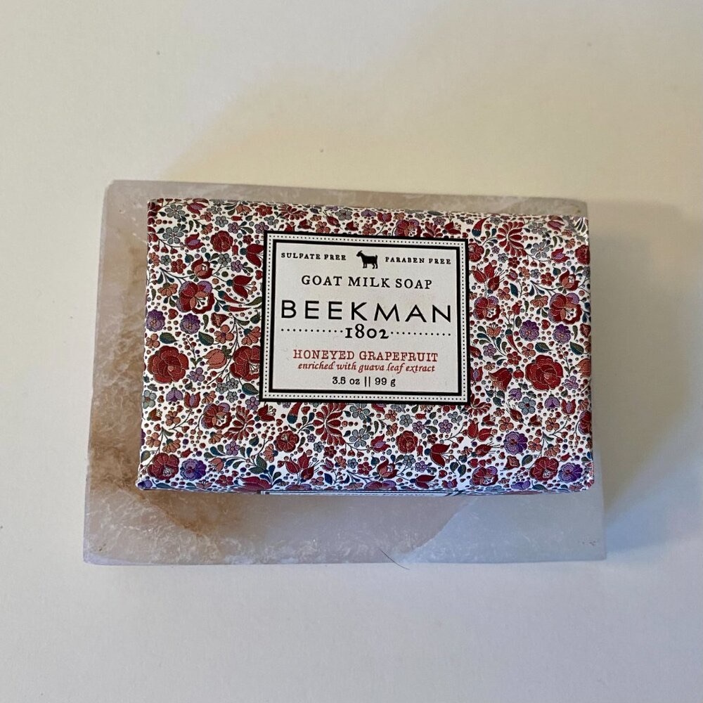 Set of Beekman 1802 Honeyed Grapefruit 3.5oz Soap + Stone Soap Dish Grove Collab